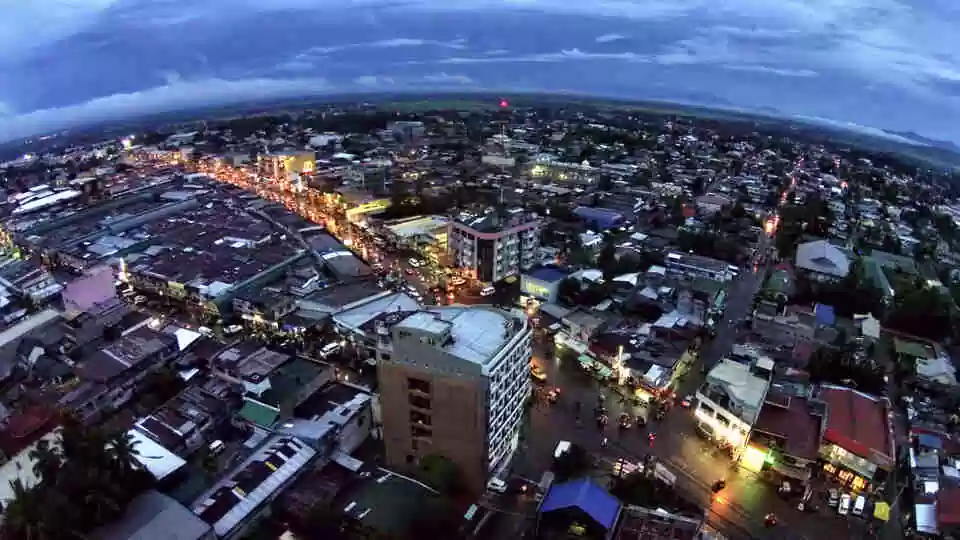 Aerial view of Santiago City in Isabela province, the Philippines, at night.
